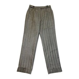 Harve Bernard wool heritage lined trouser pant pockets cuff pinstripe gray brown